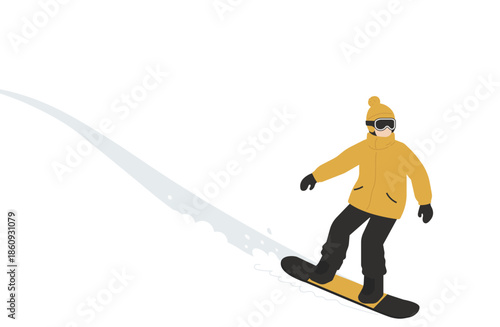 雪原を颯爽と滑るスノーボーダーのイラスト_切り抜きや配置に便利な人物素材