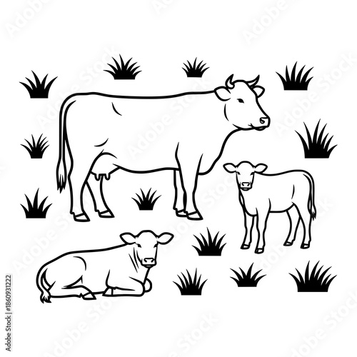 Mother Cow and Calf Silhouette Vector Bundle Farm Animals