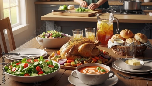 Delicious Breakfast Spread on Wooden Table.