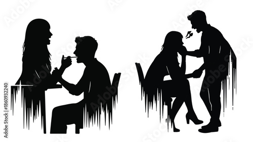Silhouette couple sharing a romantic moment over drinks and conversation