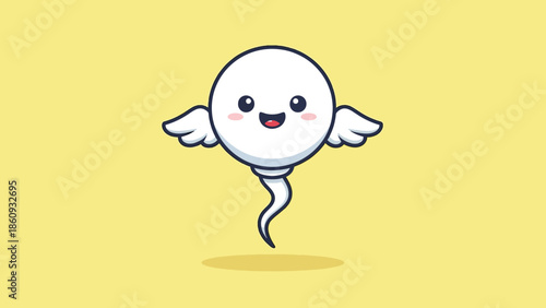 Adorable winged sperm cell cartoon character with a cheerful expression.