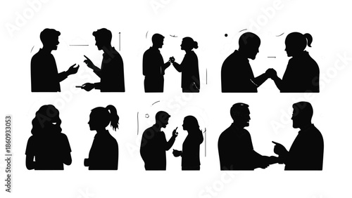 Silhouettes of diverse couples engaged in conversation and connection