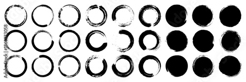 Grunge circles, brush strokes, lines, ink smudges, hand-drawn scribble shapes. Handmade sketchy marks, acrylic stains, charcoal streaks. Paint textures, dry brush effect. Vector illustration