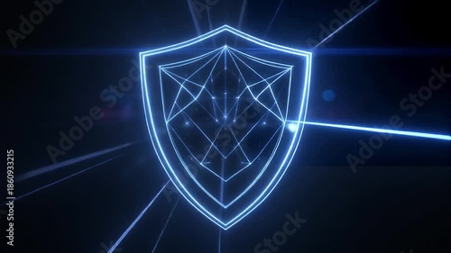 Cyber Shield: A glowing digital shield radiates a sense of security against a dark background, showcasing technological resilience and data protection.
