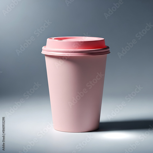 Pink disposable coffee cup on gray background