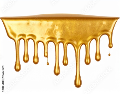 Golden Liquid Dripping Isolated on White Background