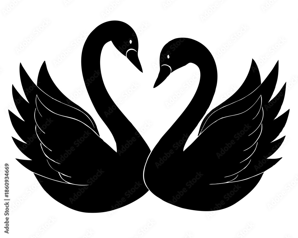 Fototapeta premium Swan couple silhouette vector illustration isolated on white background