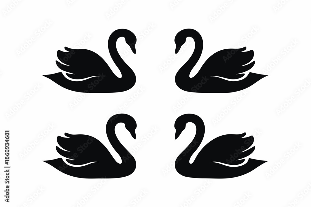 Fototapeta premium set of Swan couple silhouette vector illustration isolated on white background