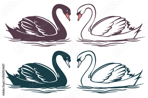 Swan couple silhouette vector illustration isolated on white background