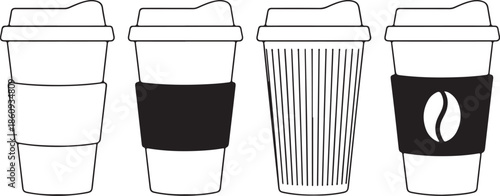 Coffee cup vector icon. Paper coffee cup icon isolated on white background. Coffee icons. Linear coffee cup icons.