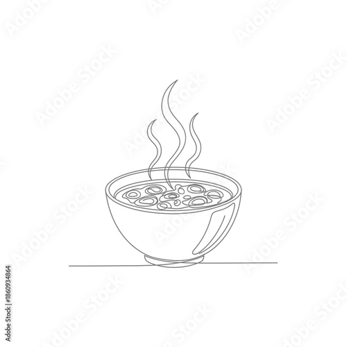 Simple line drawing of a steaming bowl of noodles