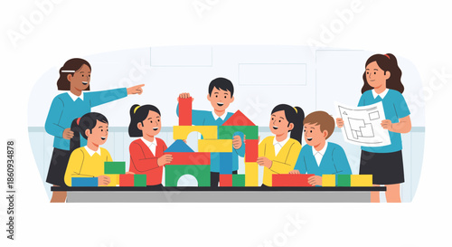 Creative Kindergarten Class Building Blocks Constructive Learning And Education