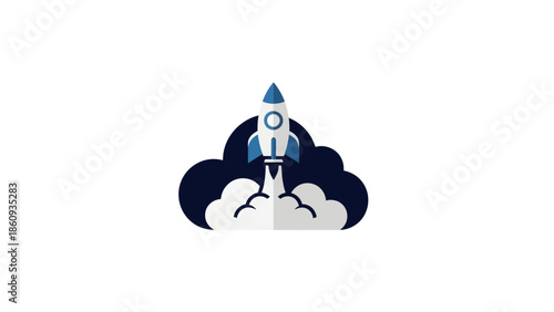 Rocket Launching into Space with Smoke Clouds.