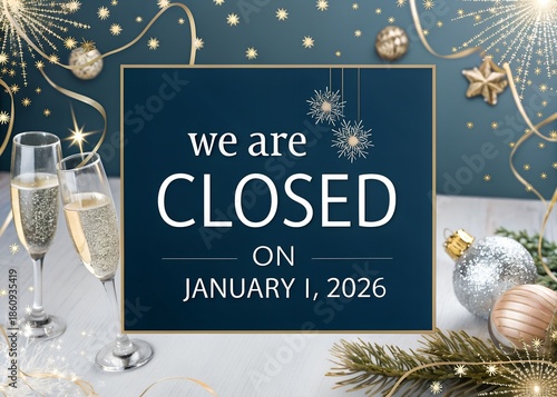 Closed sign with holiday decorations