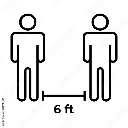 Two human figures separated by distance line showing safety spacing rule for public areas, health awareness, and prevention guidance, ideal for signs, infographics, and digital communication.