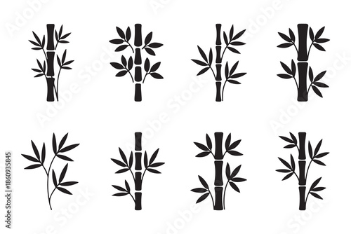 Bamboo stalks vector icons set collection of black silhouettes isolated on white background for asian design concept