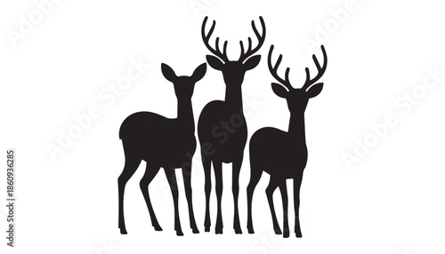 black color deer set of silhouette vector illustration, solid white background