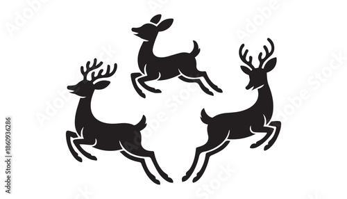 black color deer set of silhouette vector illustration, solid white background