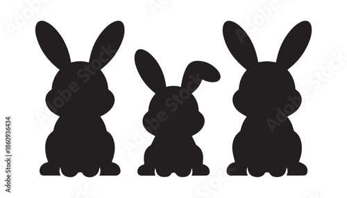 black color bunny set of silhouette vector illustration, solid white background