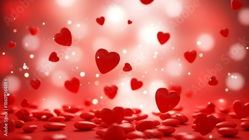 Romantic valentine's day background with red hearts and bokeh lights