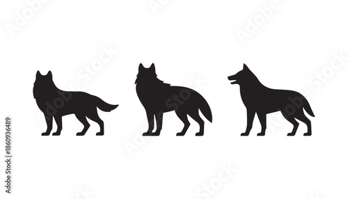 black color wolf set of silhouette vector illustration, solid white background
