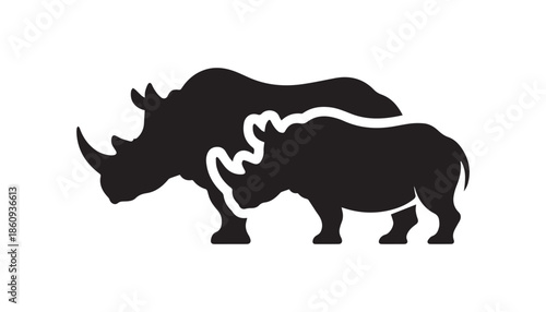 black color Rhinoceros set of silhouette vector illustration, solid white background