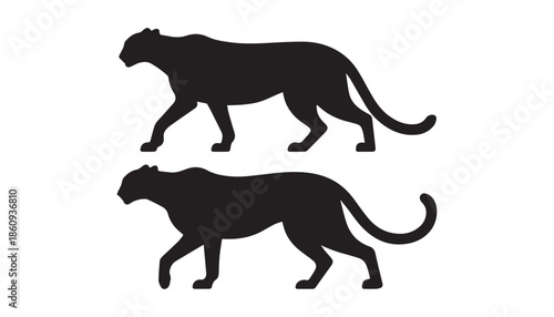 black color Cheetah set of silhouette vector illustration, solid white background