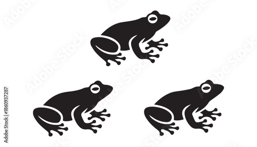 black color frog set of silhouette vector illustration, solid white background