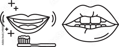 Oral hygiene illustrations highlighting tooth brushing and healthy smiles for dental care awareness and education purposes effectively.