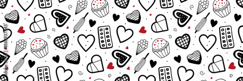 Whimsical Valentine's Day treats and hearts pattern