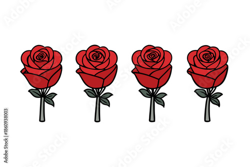 red color Rose silhouette vector illustration isolated on white background