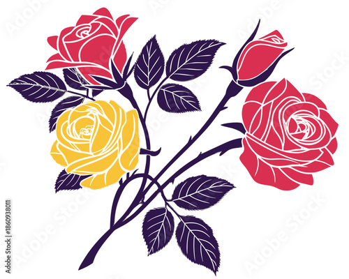 Rose bouquet silhouette vector illustration isolated on white background