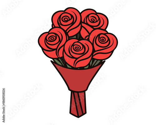 red color Rose bouquet vector illustration isolated on white background