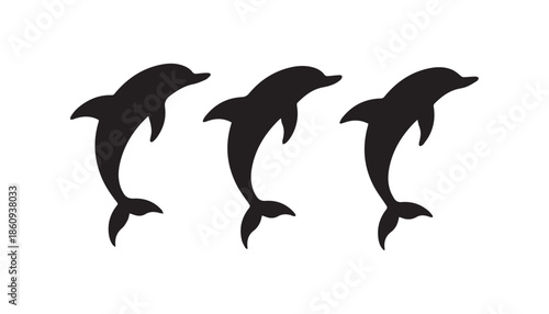 black color dolphin set of silhouette vector illustration, solid white background