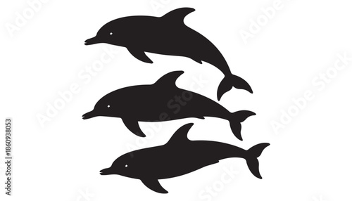 black color dolphin set of silhouette vector illustration, solid white background