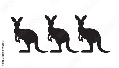 black color kangaroo set of silhouette vector illustration, solid white background