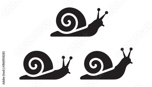 black color snail set of silhouette vector illustration, solid white background
