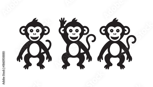 black color monkey set of silhouette vector illustration, solid white background