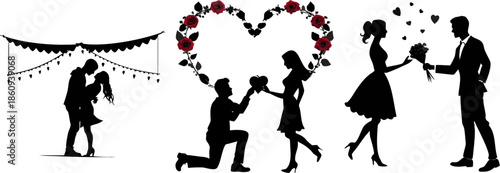 Romantic red roses forming heart shape on black