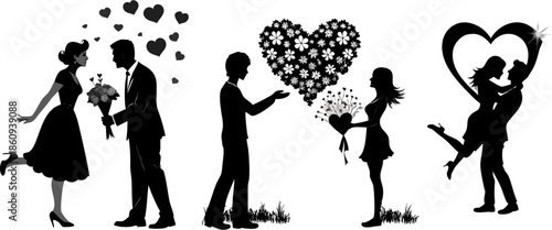 Romantic woman with flowers and heart shaped blooms