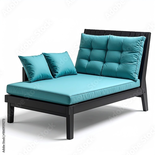 Modern chaise lounge with turquoise cushions on white