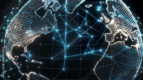Digital Earth's Network: A mesmerizing, glowing globe illustrates the intricate, interconnected network of digital communication weaving across continents.