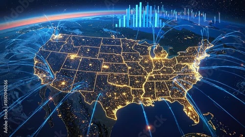Digital Network Connectivity Visualizing the United States of America.