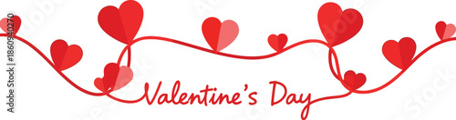 Elegant red heart ribbon banner with cursive Valentine's Day text on a clean white background for romantic holiday celebrations