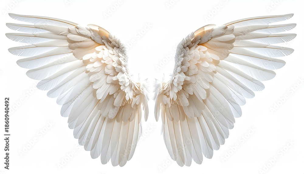Fototapeta premium Symmetrical pair of white bird wings, pristine
