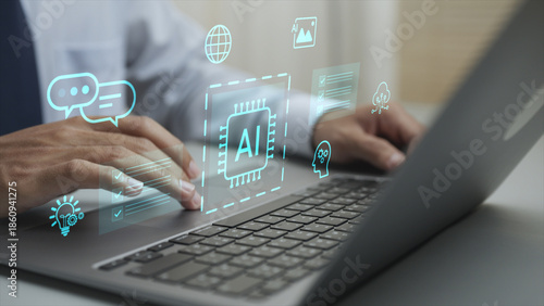 Foto AI automation for business workflow and process optimization, image generation, chatbot, business dashboard data analysis, and digital marketing