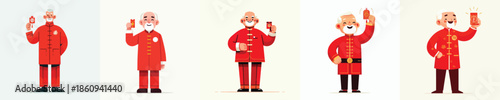 vector of a happy grandfather stand holding a Chinese New Year red envelope