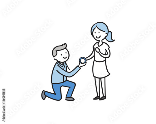 Man proposing with ring vector illustration isolated on white background
