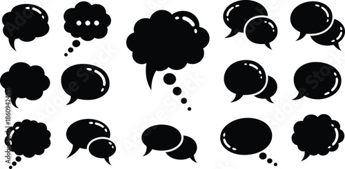 Extensive collection of black speech bubbles and thought clouds for comics and web design