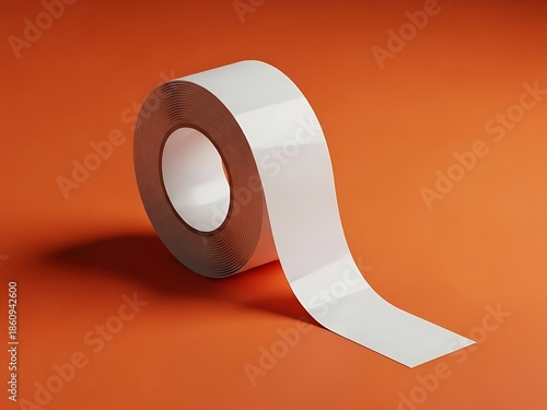 A roll of white adhesive tape on an orange background with a soft shadow